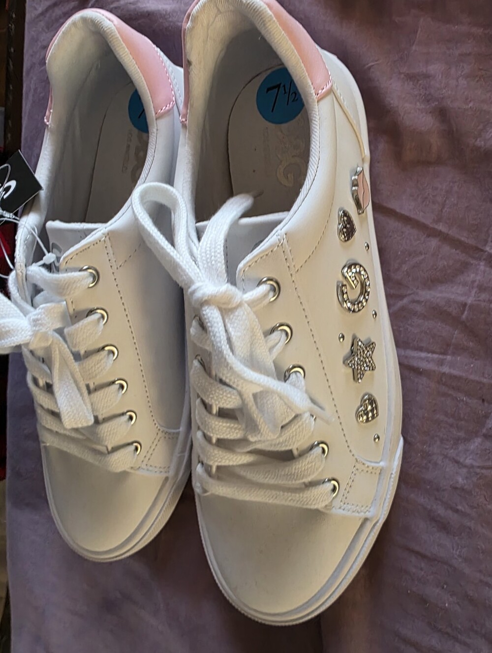 GBG Los Angeles White Sneakers with Pink Heel Detail
